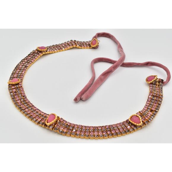 Vintage Antique Crystal Belt Lavender Pink Prong Rhinestone Gold Glam Bling 60s main image 16